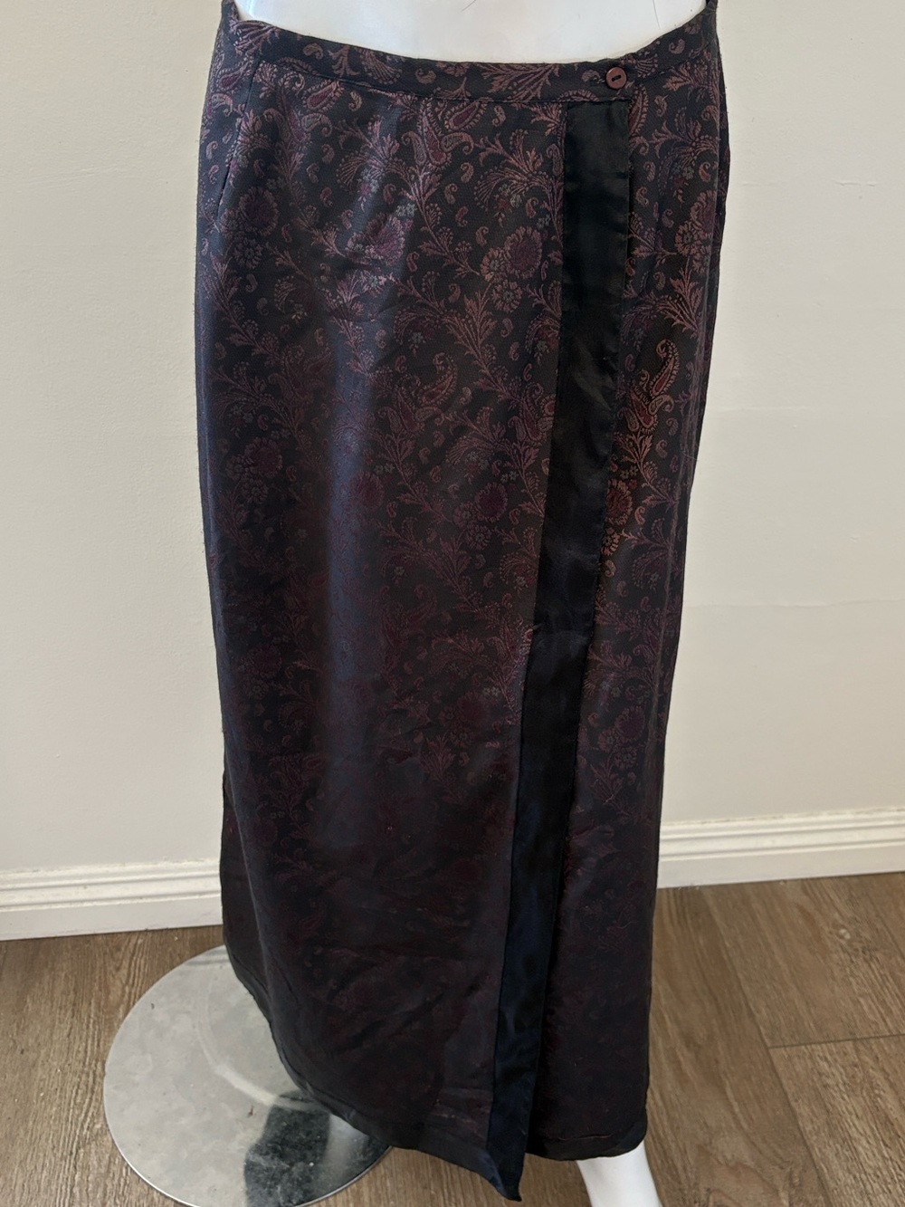 Vintage 90s Cherokee Brand Dark Navy & Plum Paisley Crossover Maxi Skirt